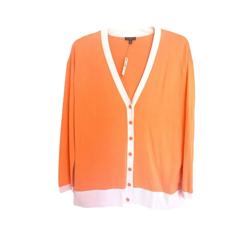 NWT Talbots Orange V Neck Cotton/ Rayon Cardigan Sz Mp